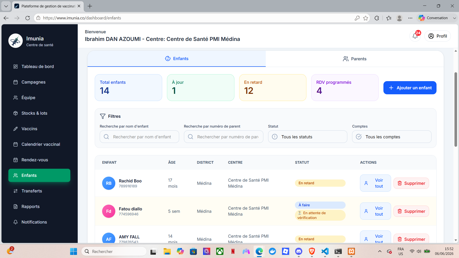 Imunia Dashboard