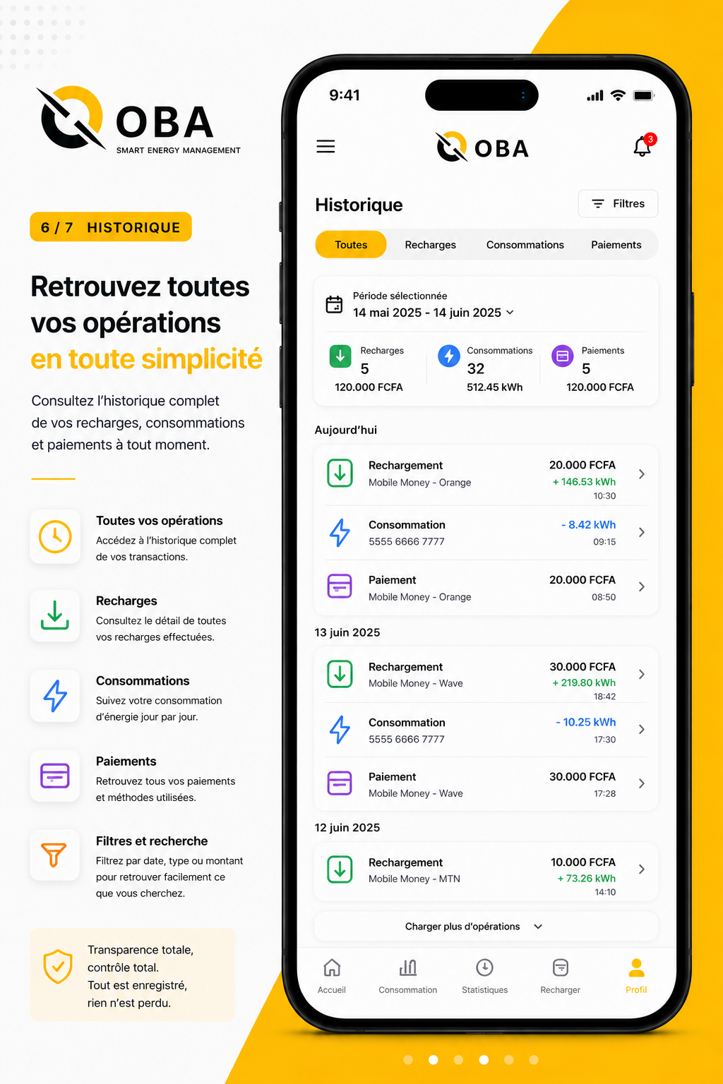 Historique des transactions